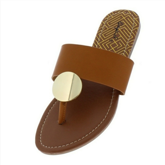 Qupid Shoes - Size 8 Gold Disc Thong Sandals